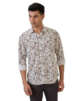 Raymond - Off White Linen Blend Full Sleeves Linen Blend Regular Fit Printed Shirt