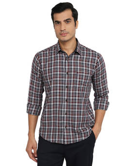 Raymond - Maroon Cotton Blend Full Sleeves Cotton Blend Regular Fit Checks Shirt