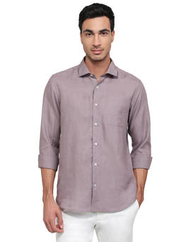 Raymond - Mauve Linen Full Sleeves Linen Regular Fit Solid Shirt