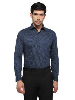 Raymond - Navy Blue Pure Cotton Full Sleeves Pure Cotton Regular Fit Printed Shirt