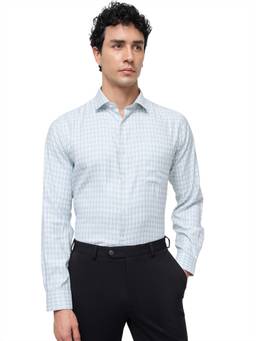 Raymond - Blue Polyester Blend Full Sleeves Polyester Blend Slim Fit Checks Shirt
