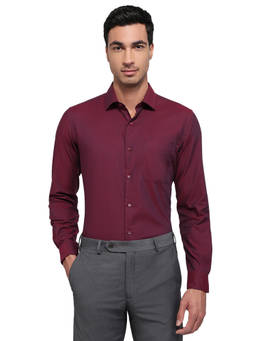 Raymond - Wine Pure Cotton Full Sleeves Pure Cotton Regular Fit Solid Shirt