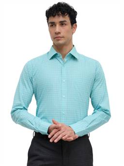 Raymond - Blue Pure Cotton Full Sleeves Pure Cotton Slim Fit Checks Shirt
