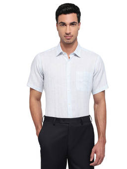 Raymond - Blue Linen Half Sleeves Linen Regular Fit Stripes Shirt