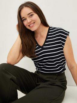 LC WAIKIKI - V Neck Striped Short Sleeve Cotton Womens T-Shirt