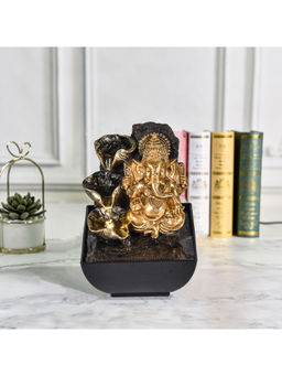 HomeTown - Impression Polyresin Meditating Ganesha Fountain 13X18Cm In Gold Colour