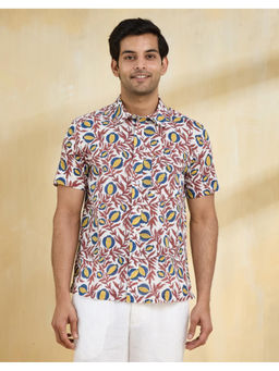 Fabindia - White Cotton Hand Block Printed Regular Shirt