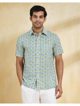 Fabindia - Green Cotton Hand Block Printed Regular Shirt