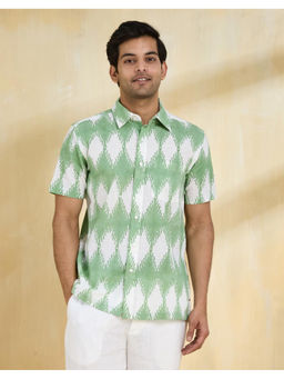 Fabindia - White Cotton Hand Block Printed Regular Shirt