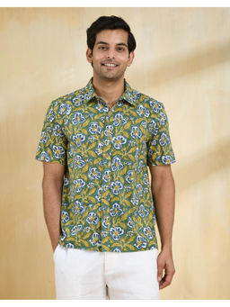 Fabindia - Green Cotton Hand Block Printed Regular Shirt