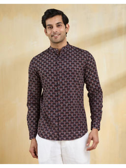 Fabindia - Brown Cotton Bagru Printed Slim Fit Shirt