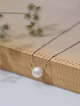 Ornate Jewels - 925 Silver 8 Mm Round Pearl Daily Wear Solitaire Necklace For Women & Girls