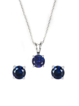 Ornate Jewels - 925 Silver Blue Sapphire Necklace With Earrings Jewellery Set For Women & Girls