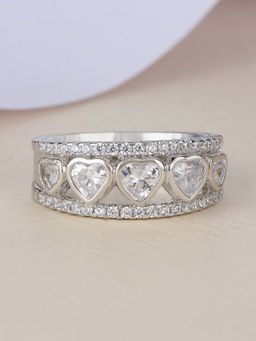 Ornate Jewels - 925 Silver American Diamond Heart Ring For Women & Girls