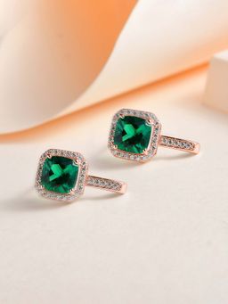 Ornate Jewels - 925 Silver Rose Gold Green Emerald J Hoop Earrings for Women & Girls