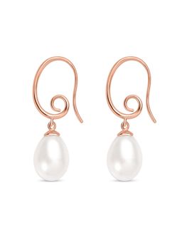 Ornate Jewels - 925 Silver Rose Gold 9.5 MM Pearl Drop Earring for Women & Girls