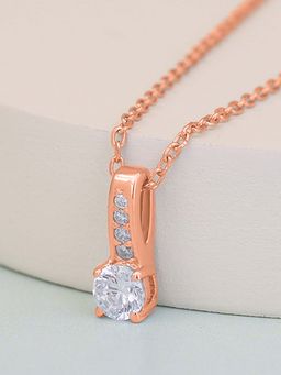 Ornate Jewels - 925 Silver 18K Rose Gold American Diamond Pendant With Chain for Women & Girls