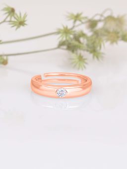 Ornate Jewels - 925 Silver 18K Rose Gold 0.5 Carat American Diamond Adjustable Ring for Women & Girls