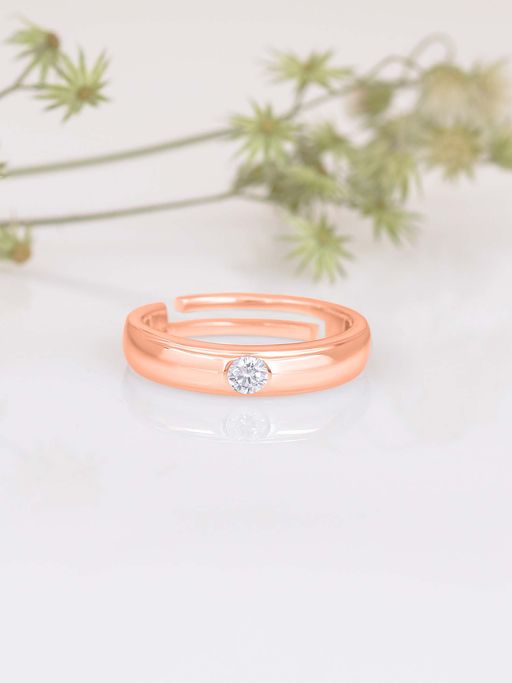 Ornate Jewels 925 Silver 18K Rose Gold 0.5 Carat American Diamond Adjustable Ring for Women & Girls