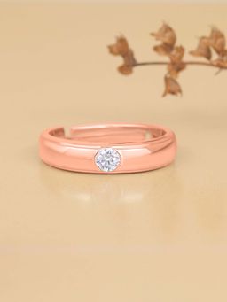Ornate Jewels - 925 Silver 18K Rose Gold 0.5 Carat American Diamond Adjustable Ring for Men & Boys (Free Size)