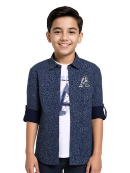 CAVIO - Blue Printed Regular Fit Shirt and T-shirt