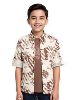 CAVIO - Brown Typography Regular Fit Shirt and T-shirt