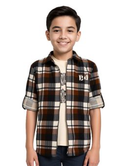 CAVIO - Brown Checks Regular Fit Shirt and T-shirt