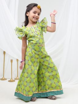 Lil Drama - Green Printed Regular Fit Top and Palazzo