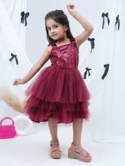 Lil Drama - Wine Embellished A-Line Fit Dress