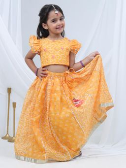 Lil Drama - Yellow Printed Regular Fit Blouse and Lehenga