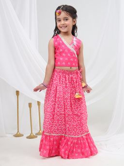 Lil Drama - Pink Printed Regular Fit Blouse and Lehenga