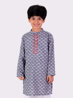 Lil Drama - Grey Floral Regular Fit Kurta