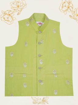 Little Bansi - Green Embroidered Regular Fit Nehru Jacket