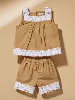 Purple United Kids - Beige Solid Regular Fit Co-ord Set