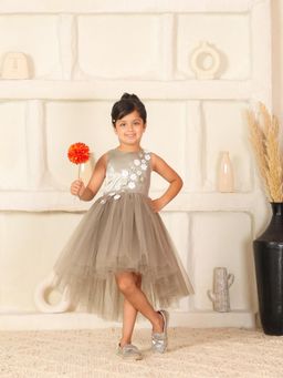 Toy Balloon Kids - Grey Floral Flared Fit Dress