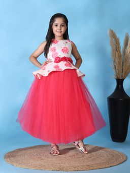 Toy Balloon Kids - Coral Printed Flared Fit Dress