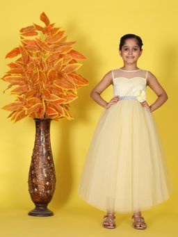 Toy Balloon Kids - Yellow Self Design Flared Fit Dress
