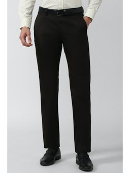 Peter England - Men Black Solid Regular Fit Casual Trousers