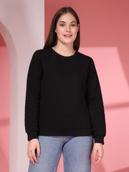 Juelle - Women Black Solid Round Neck Sweatshirt