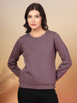 Juelle - Women Purple Solid Round Neck Pullover Sweatshirt