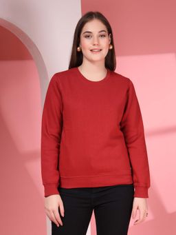 Juelle - Women Red Solid Round Neck Sweatshirt