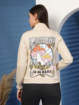 Juelle - Women Beige Graphic High Neck Sweatshirt