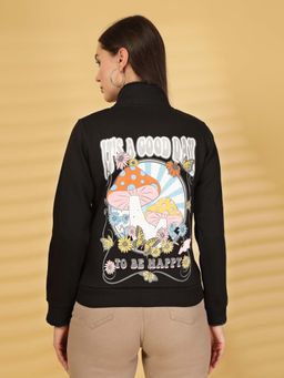 Juelle - Women Black High Neck Graphic Sweatshirt