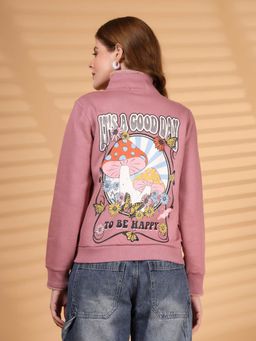 Juelle - Women Pink High Neck Graphic Sweatshirt