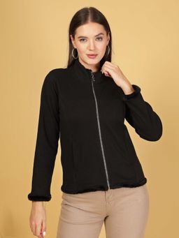 Juelle - Women Black Solid High Neck Sweatshirt