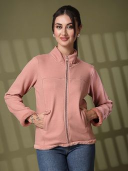 Juelle - Women Peach Solid High Neck Sweatshirt