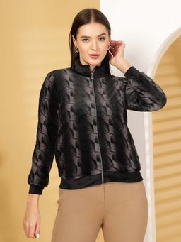 Juelle - Women Black Printed High Neck Sweatshirt