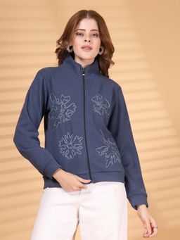 Juelle - Women Navy Blue Embroidered Sweatshirt