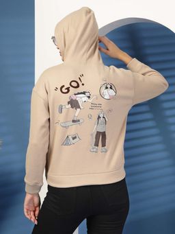 Juelle - Women Biege Graphic Hoodie