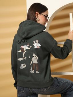 Juelle - Women Green Graphic Hoodie